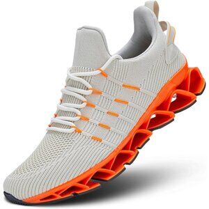 Men's Beige Orange Non Slip Lightweight Workout Breathable Mesh Fashion Sneakers